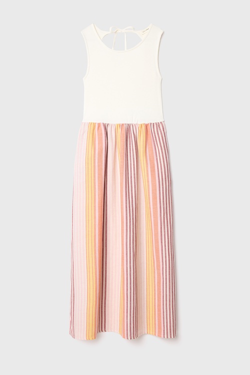  ÇİZGİLİ SIRT DETAYLI KLOŞ MİDİ ELBİSE