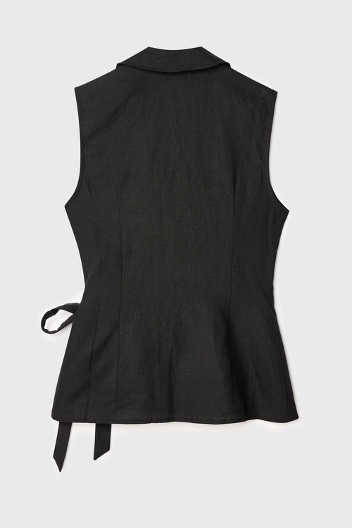  BAĞLAMALI V YAKA KOLSUZ KETEN BLUZ