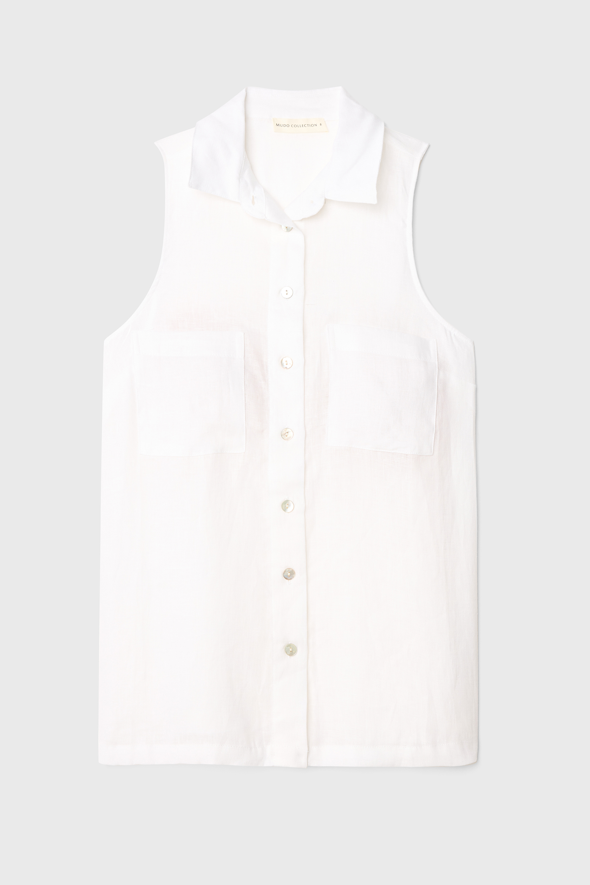 ÇİFT CEPLİ KOLSUZ KETEN GÖMLEK