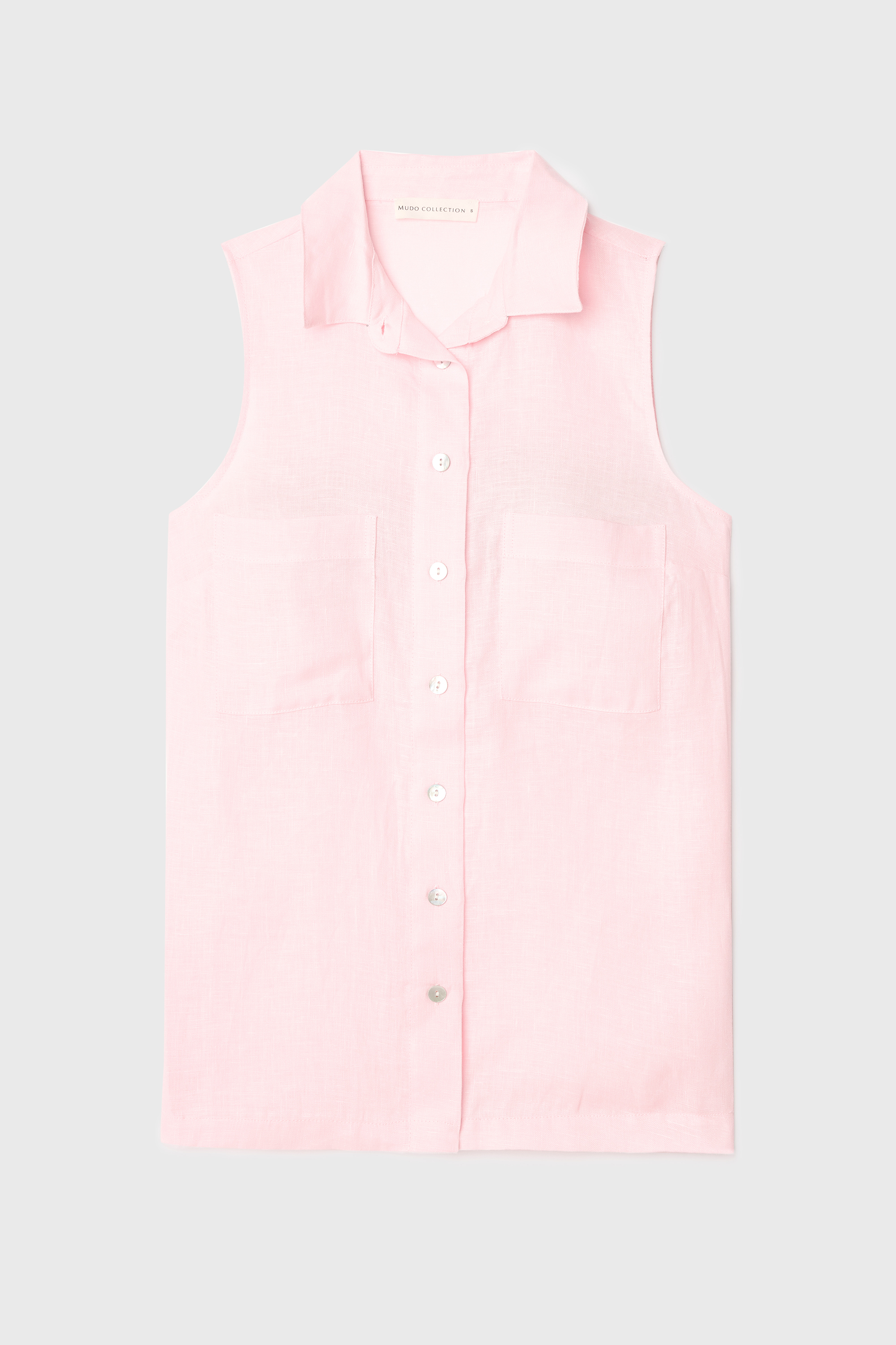 ÇİFT CEPLİ KOLSUZ KETEN GÖMLEK