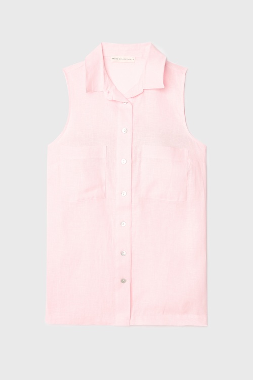  ÇİFT CEPLİ KOLSUZ KETEN GÖMLEK