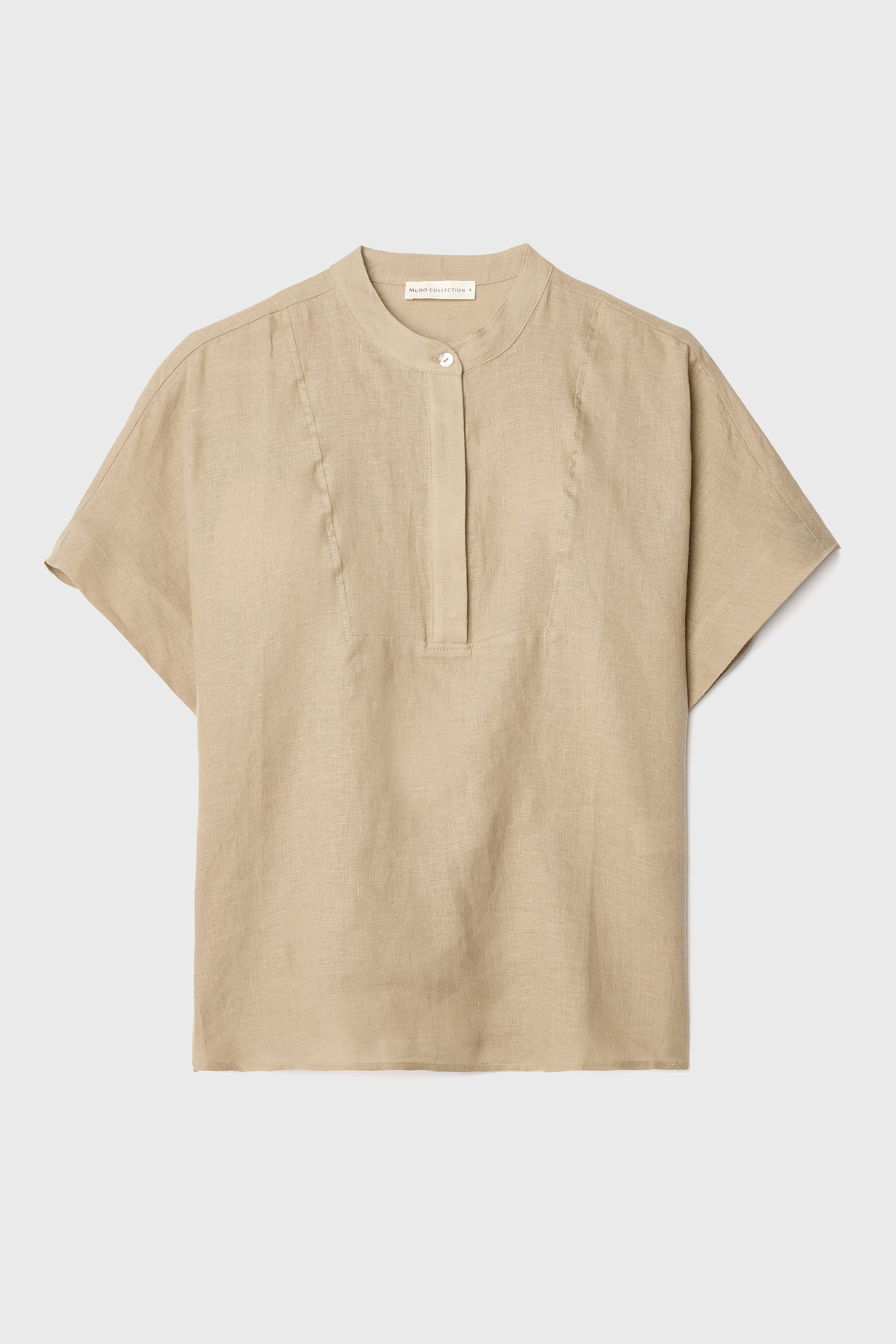 KISA KOLLU DÜĞMELİ KETEN BLUZ