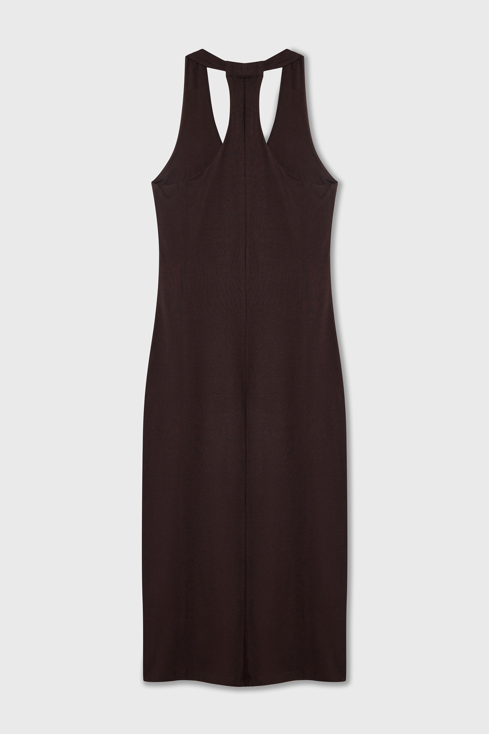 DAR KESİM SIRT DETAYLI KOLSUZ MİDİ ELBİSE