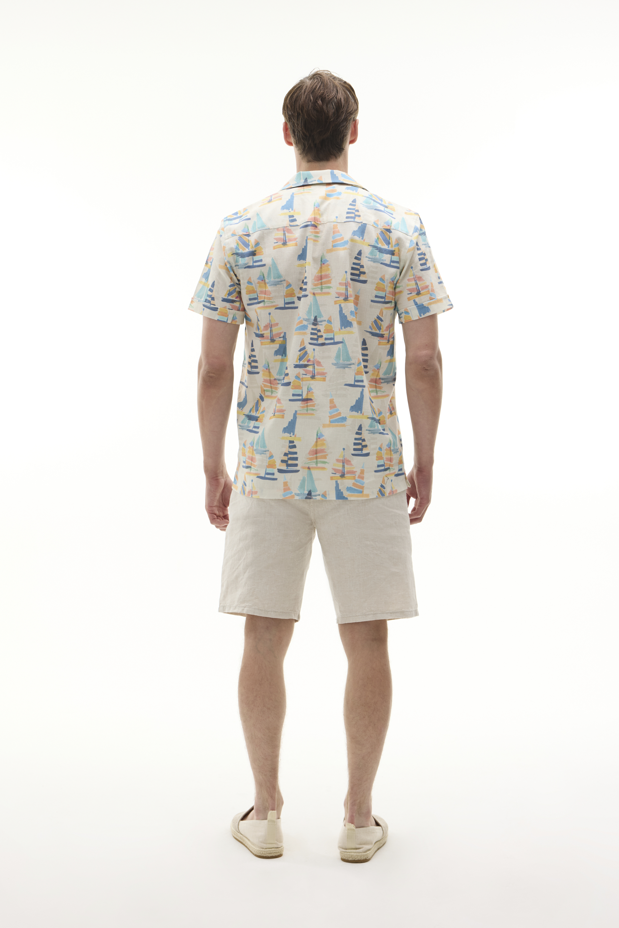 BASKILI RESORT YAKA KETEN KARIŞIMLI KISA KOLLU GÖMLEK