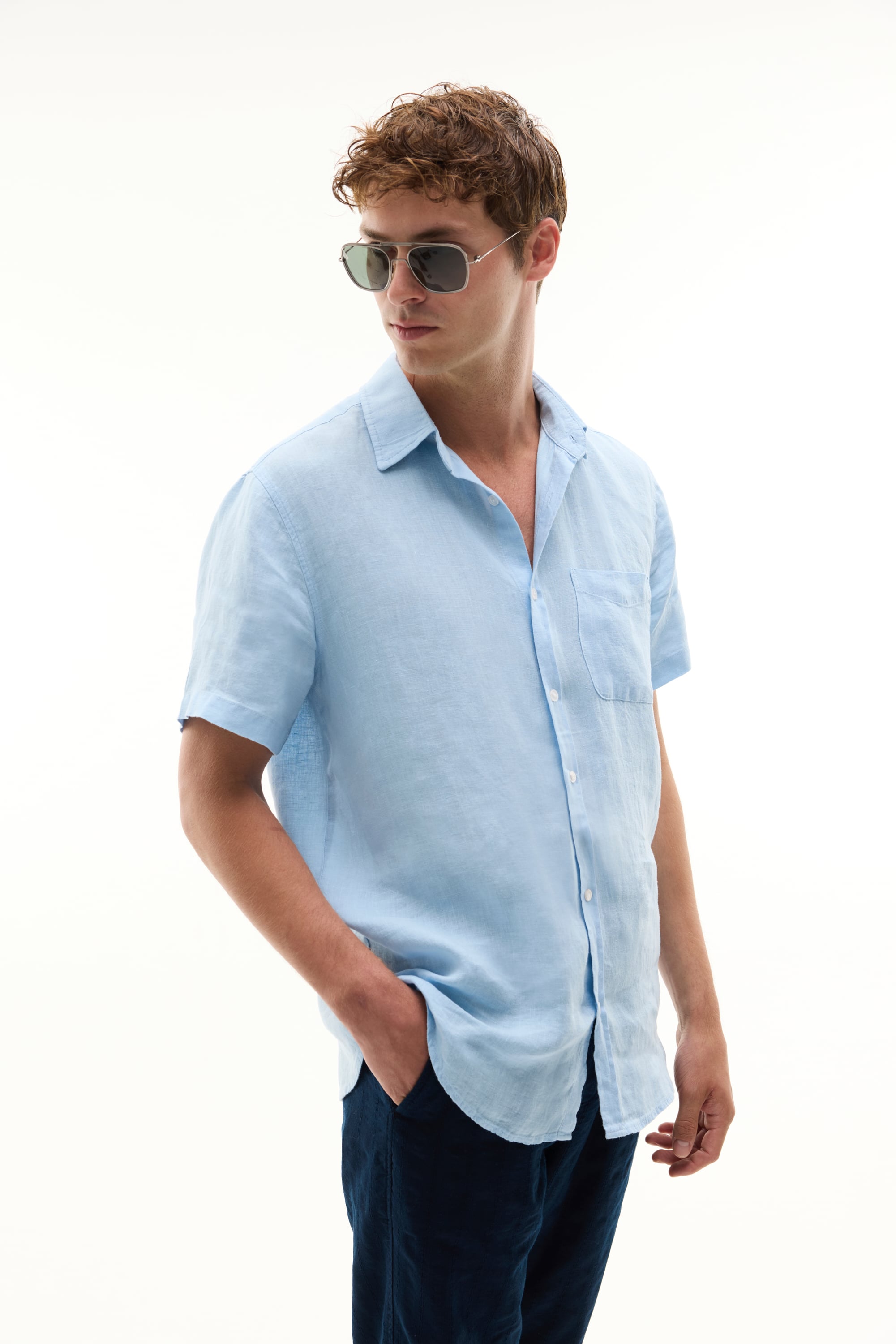 REGULAR FIT KISA KOLLU KETEN GÖMLEK