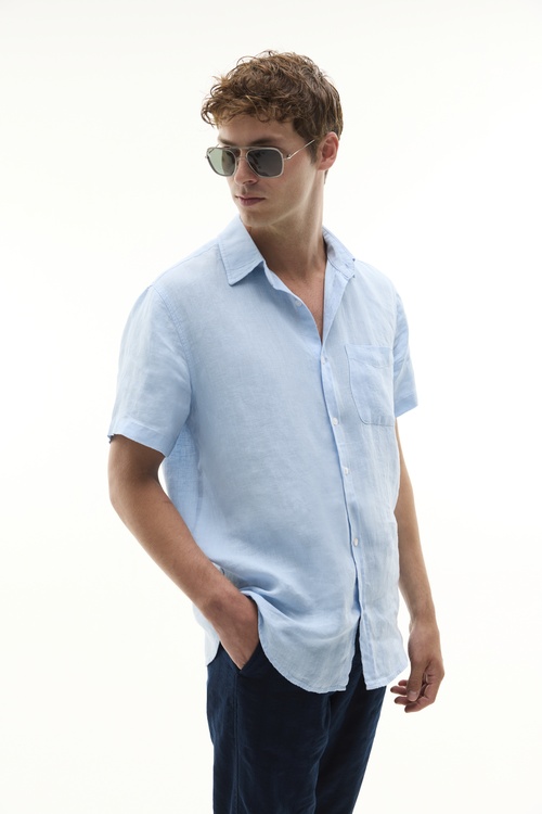  REGULAR FIT KISA KOLLU KETEN GÖMLEK