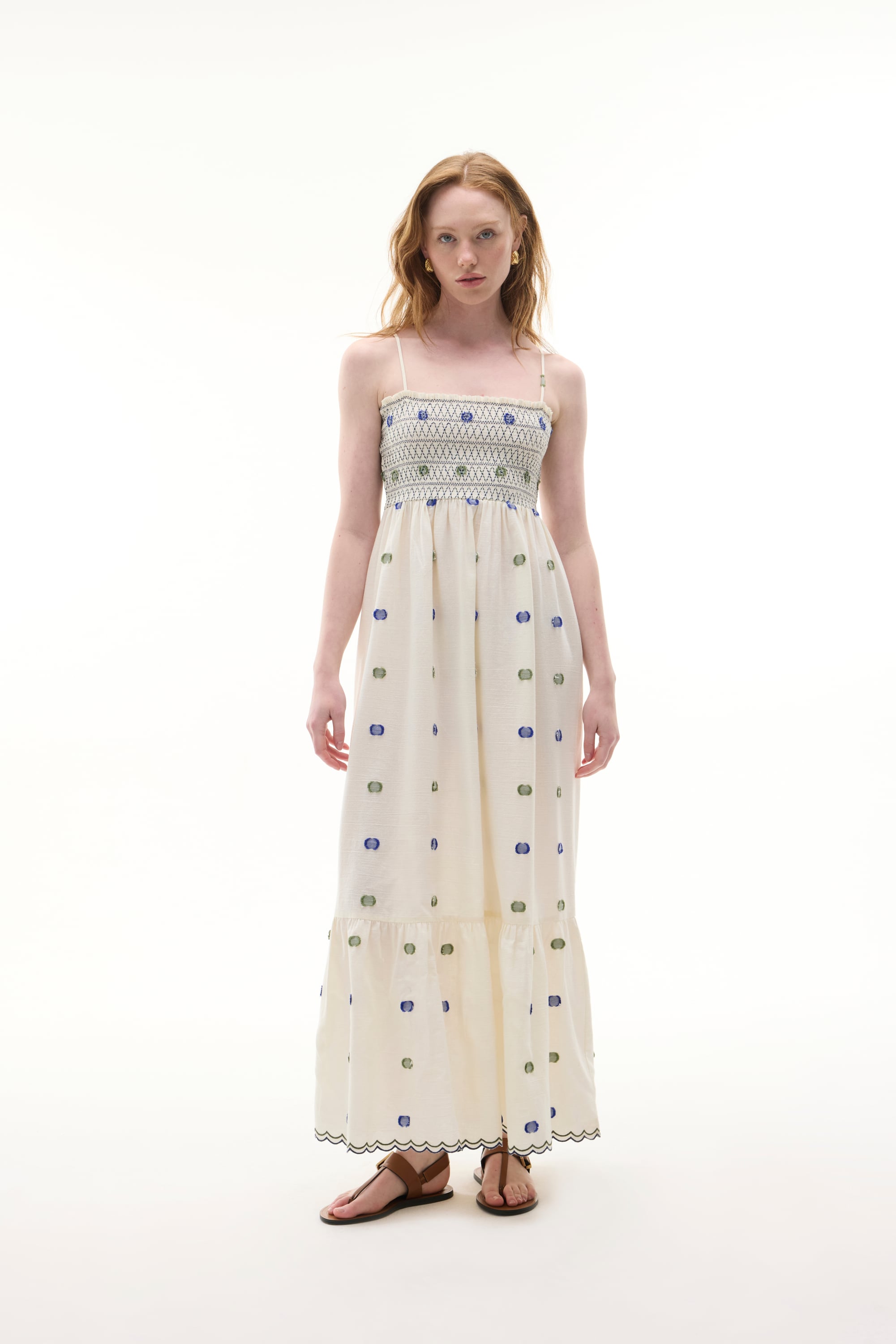 NAKIŞLI ASKILI MİDİ ELBİSE