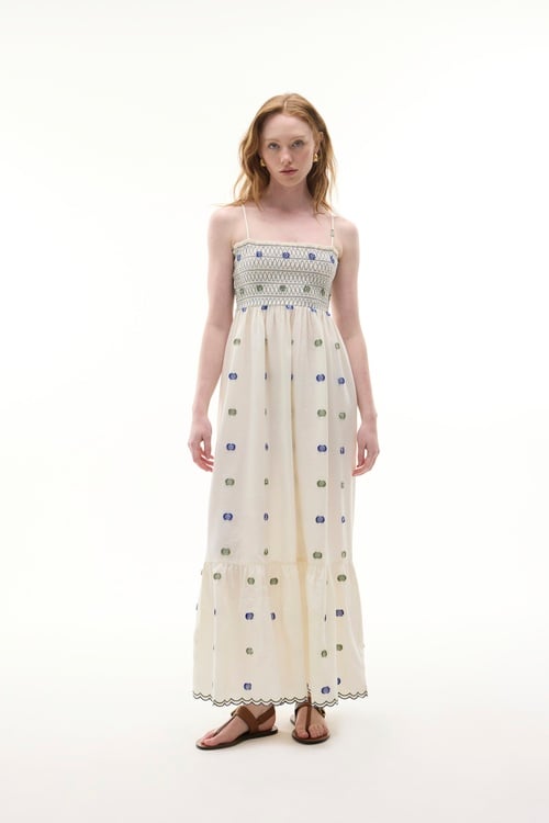  NAKIŞLI ASKILI MİDİ ELBİSE