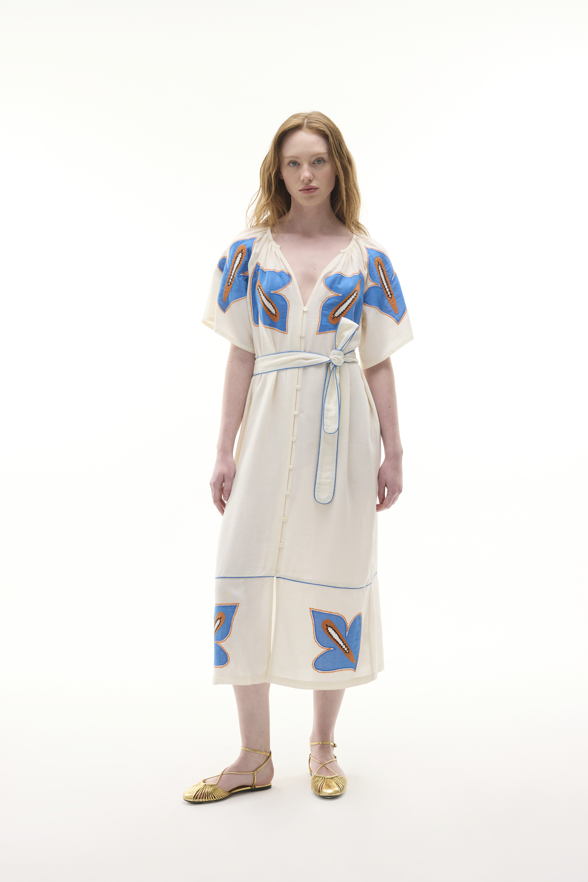 NAKIŞLI KEMERLİ A FORM MİDİ GÖMLEK ELBİSE