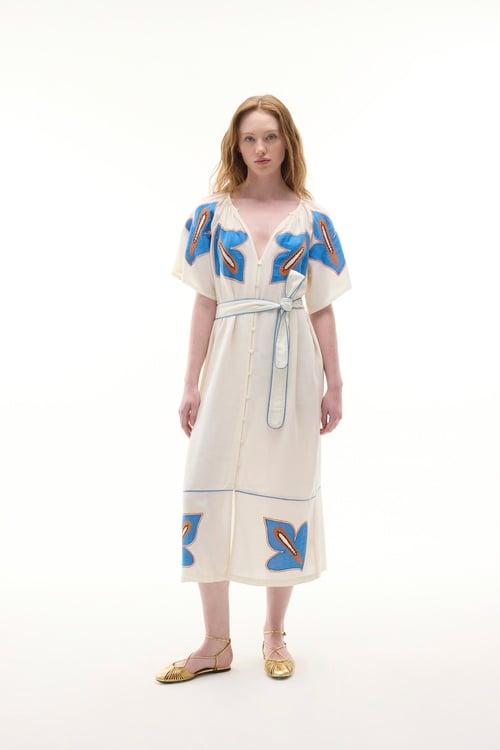  NAKIŞLI KEMERLİ A FORM MİDİ GÖMLEK ELBİSE