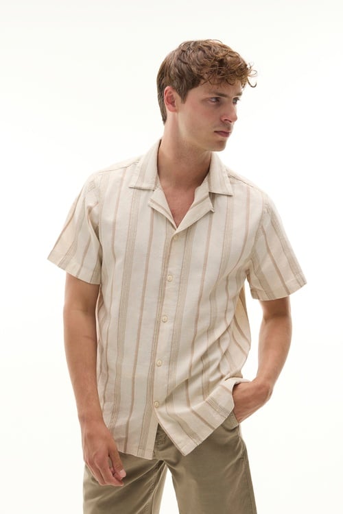 ÇİZGİLİ RESORT YAKA KISA KOLLU GÖMLEK