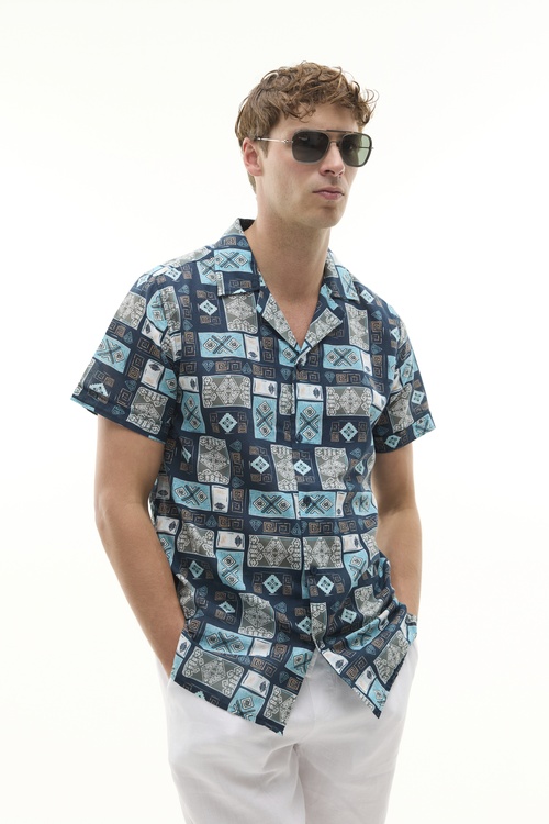  BASKILI REGULAR FIT RESORT YAKA KISA KOLLU GÖMLEK