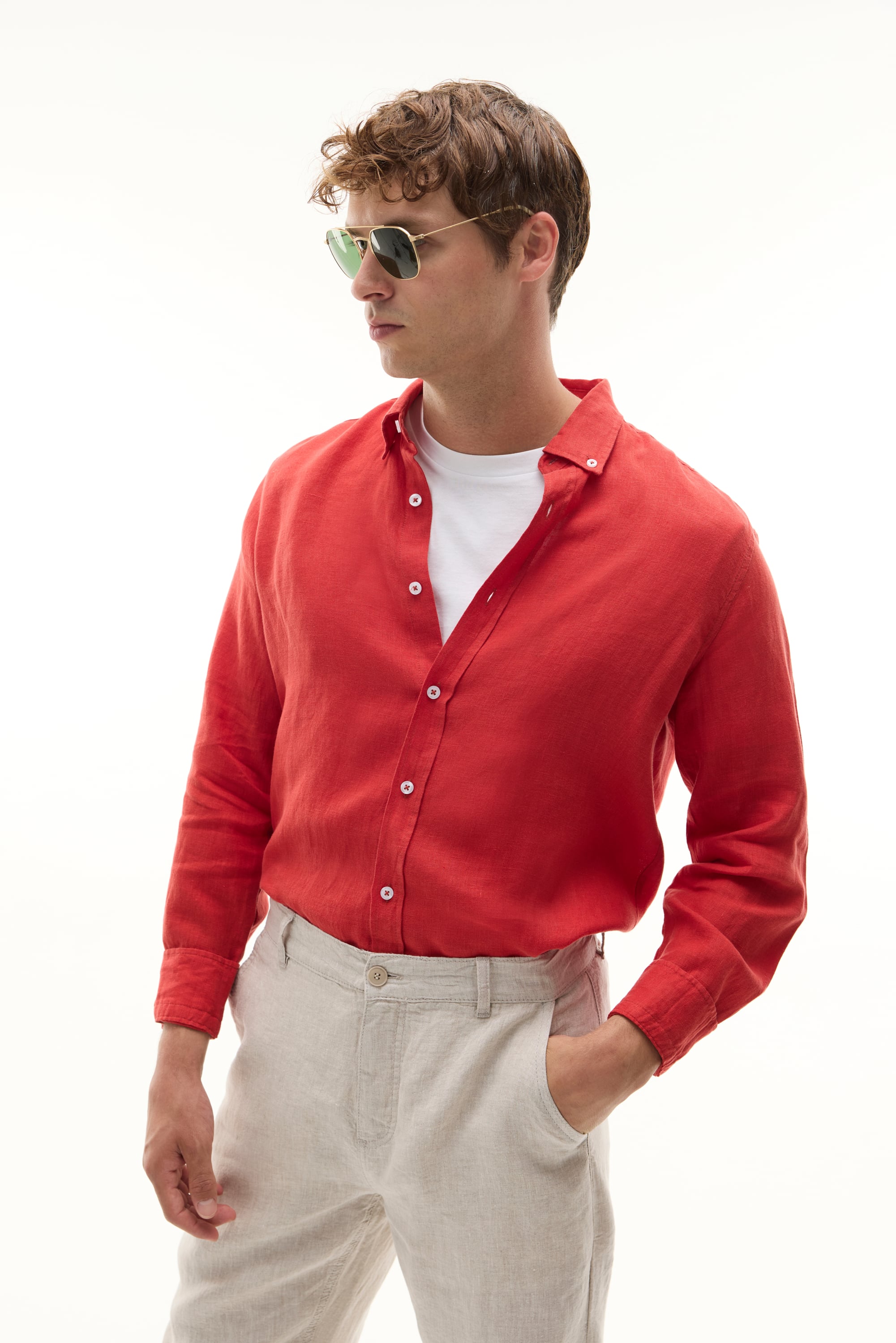 SLIM FIT UZUN KOLLU KETEN GÖMLEK