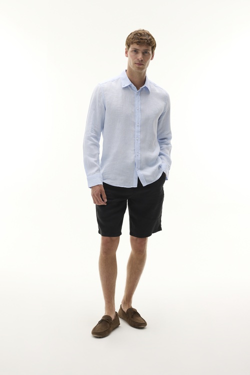  SLIM FIT UZUN KOLLU KETEN GÖMLEK