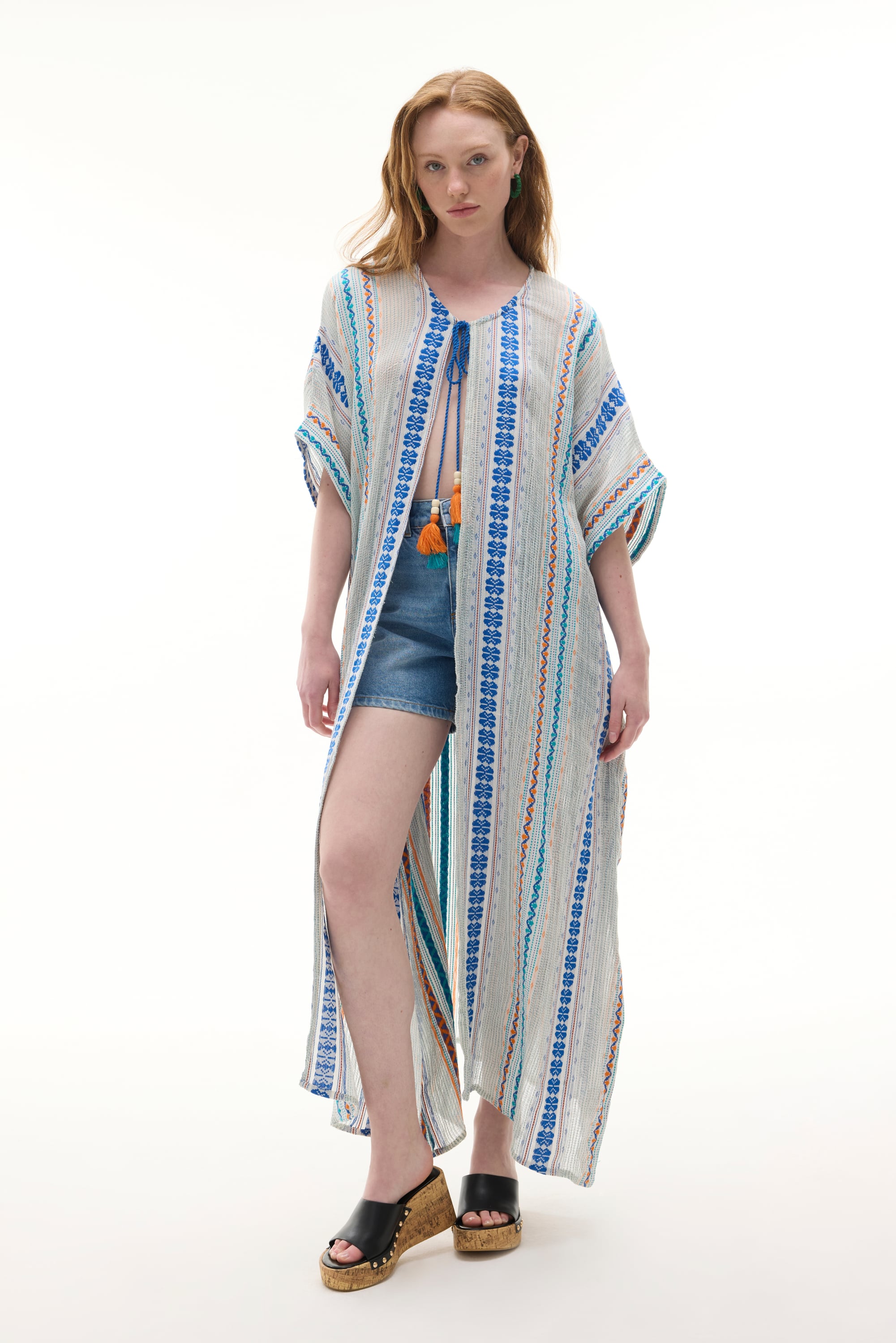 ETNİK BASKILI KEMERLİ UZUN ELBİSE