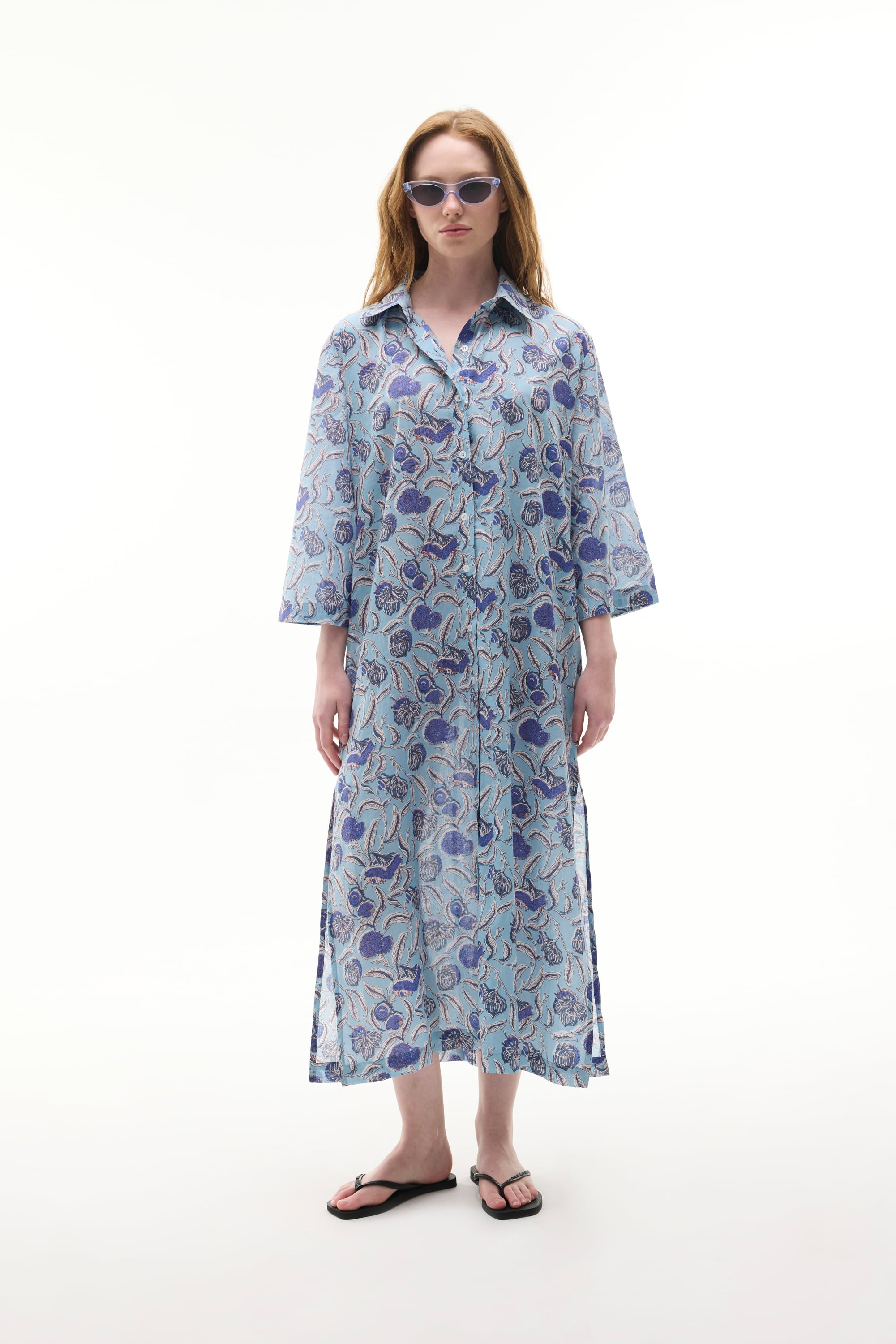 ETNİK BASKILI MİDİ GÖMLEK ELBİSE