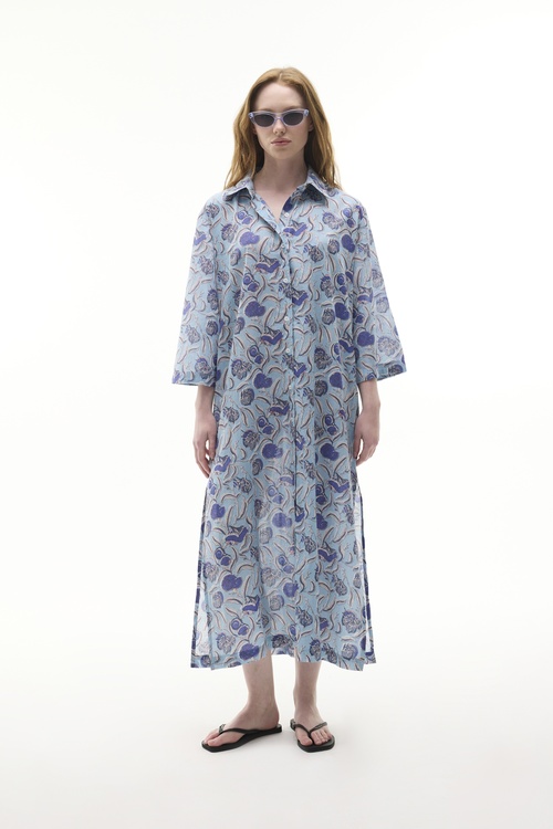  ETNİK BASKILI MİDİ GÖMLEK ELBİSE