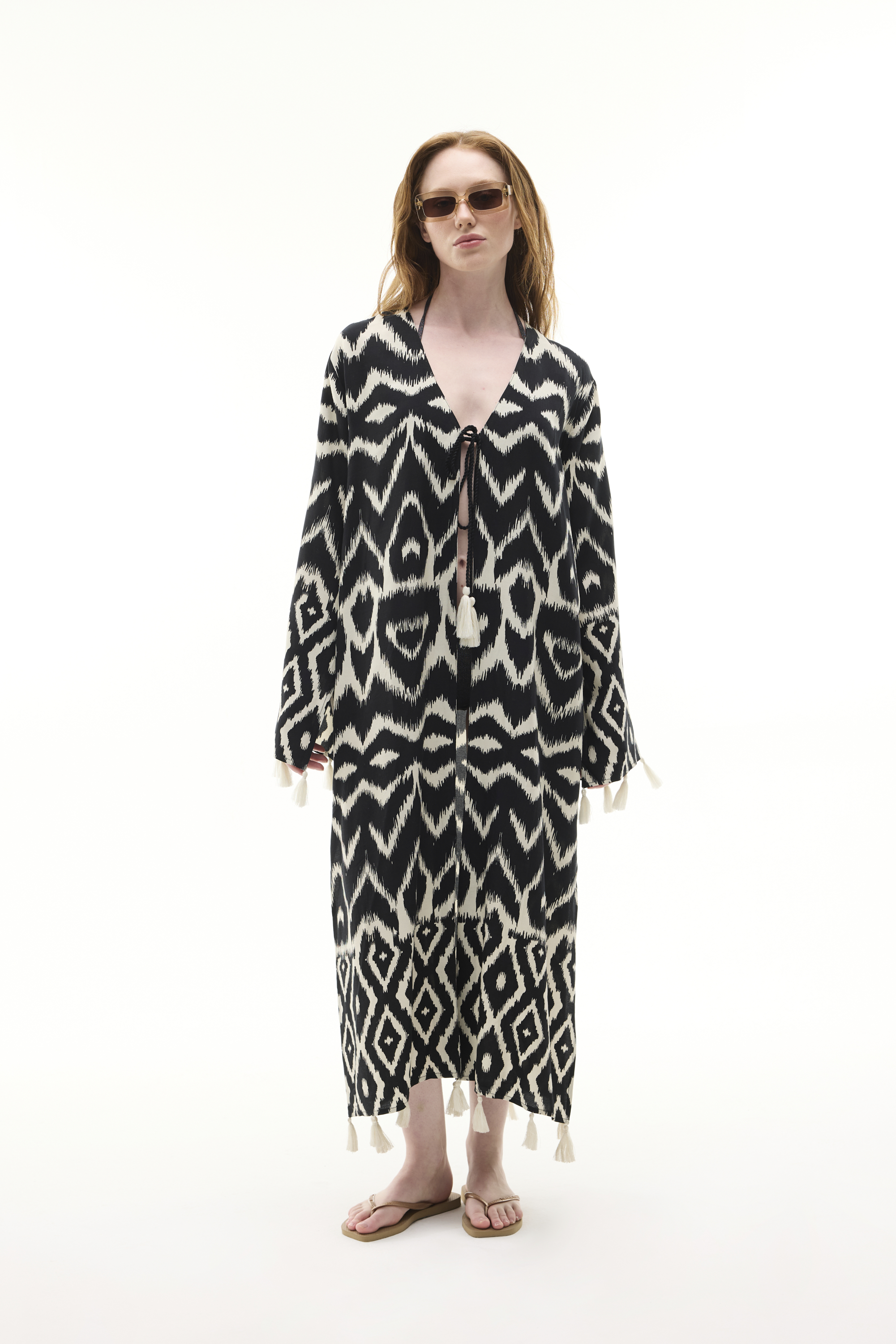 ETNİK BASKILI UZUN KİMONO