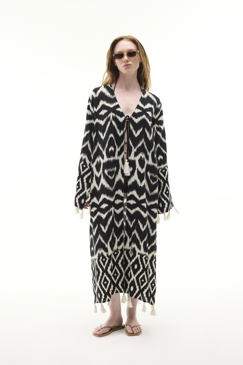  ETNİK BASKILI UZUN KİMONO