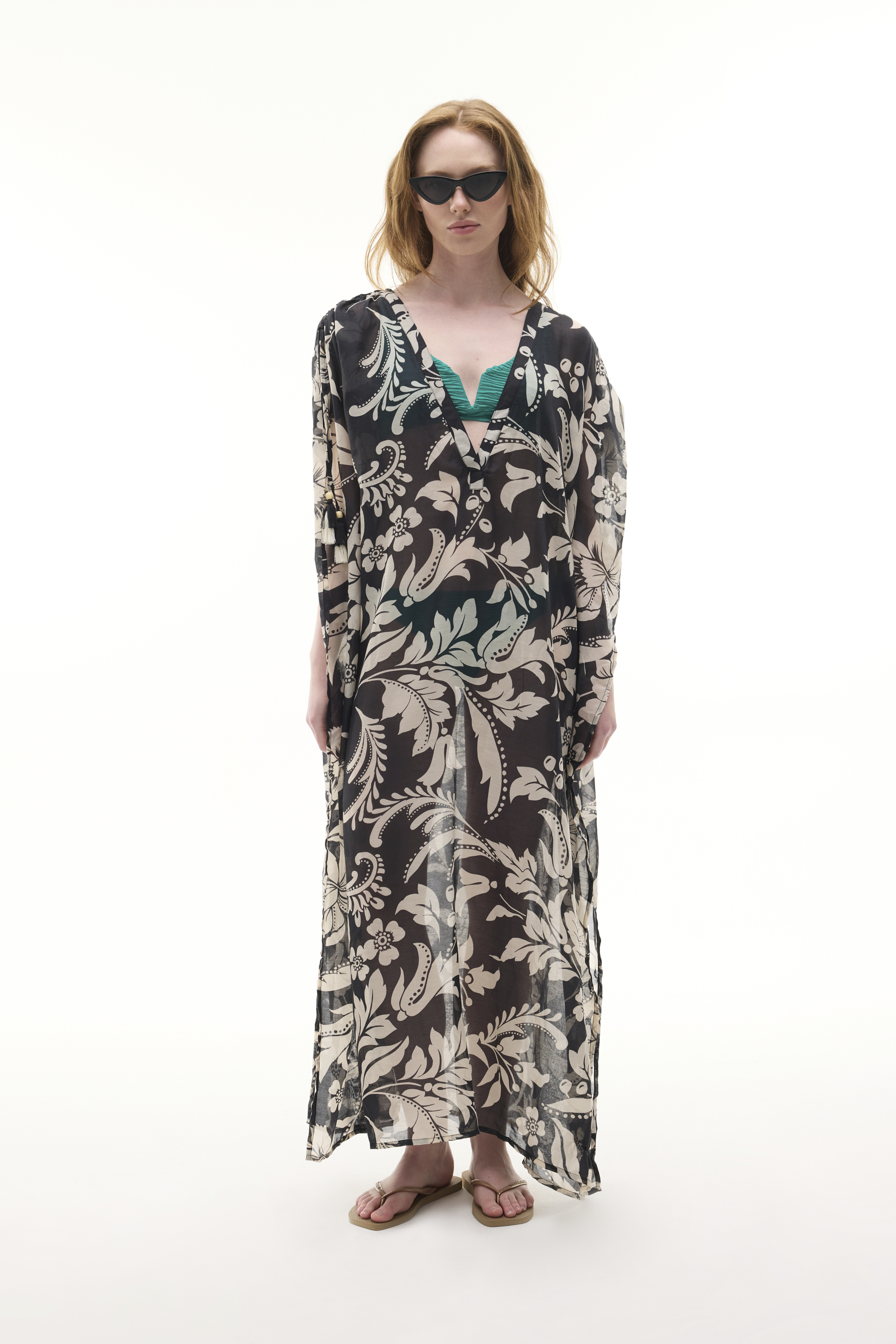 BASKILI KOL DETAYLI OVERSIZE UZUN ELBİSE