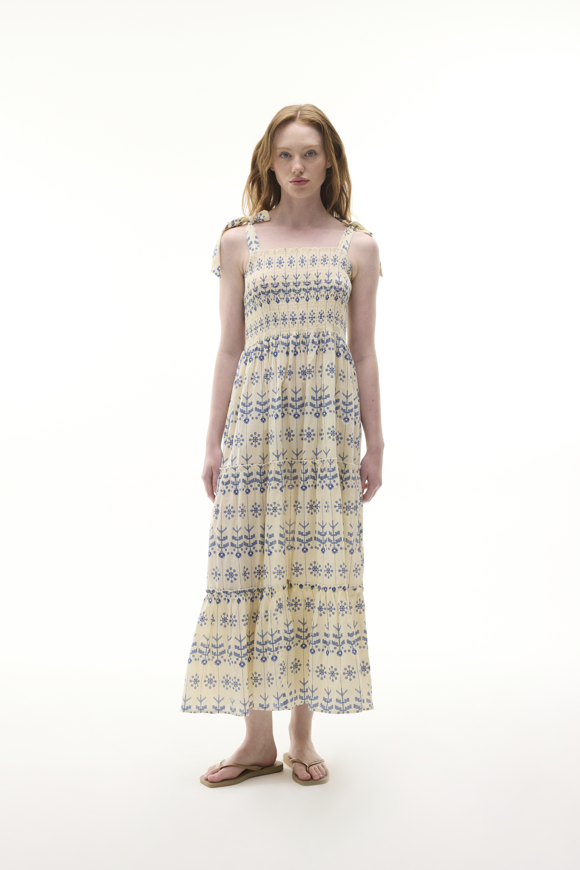 ETNİK BASKILI ASKILI KLOŞ UZUN ELBİSE