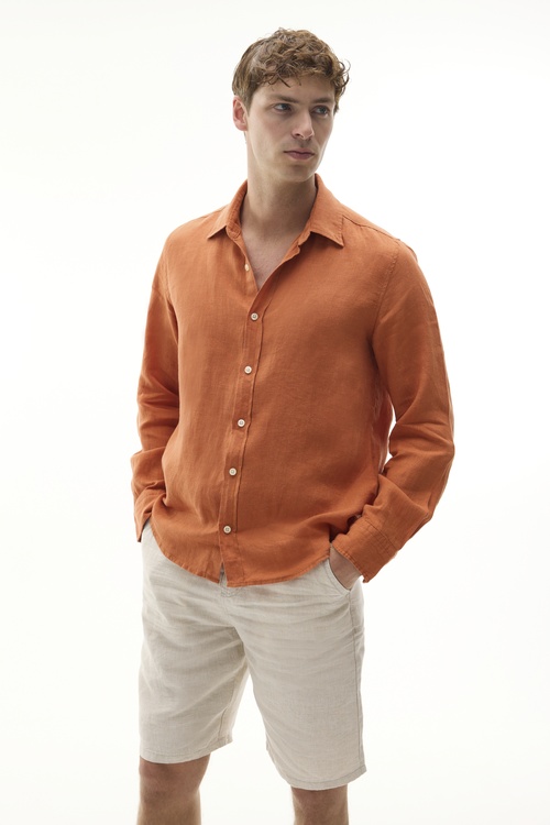  SLIM FIT UZUN KOLLU KETEN GÖMLEK