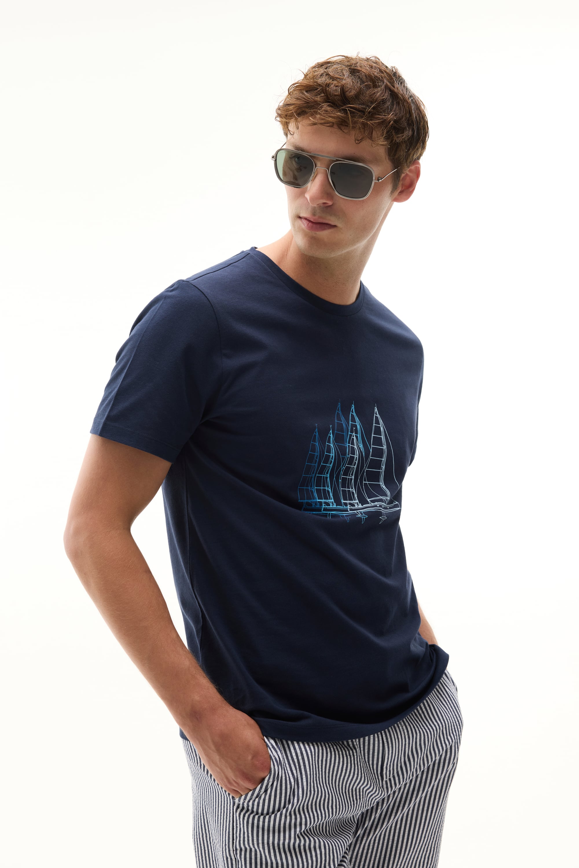 BASKILI BİSİKLET YAKA T-SHIRT