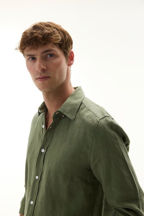  SLIM FIT UZUN KOLLU KETEN GÖMLEK