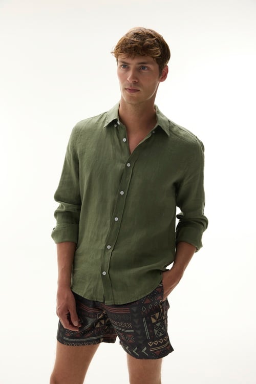  SLIM FIT UZUN KOLLU KETEN GÖMLEK