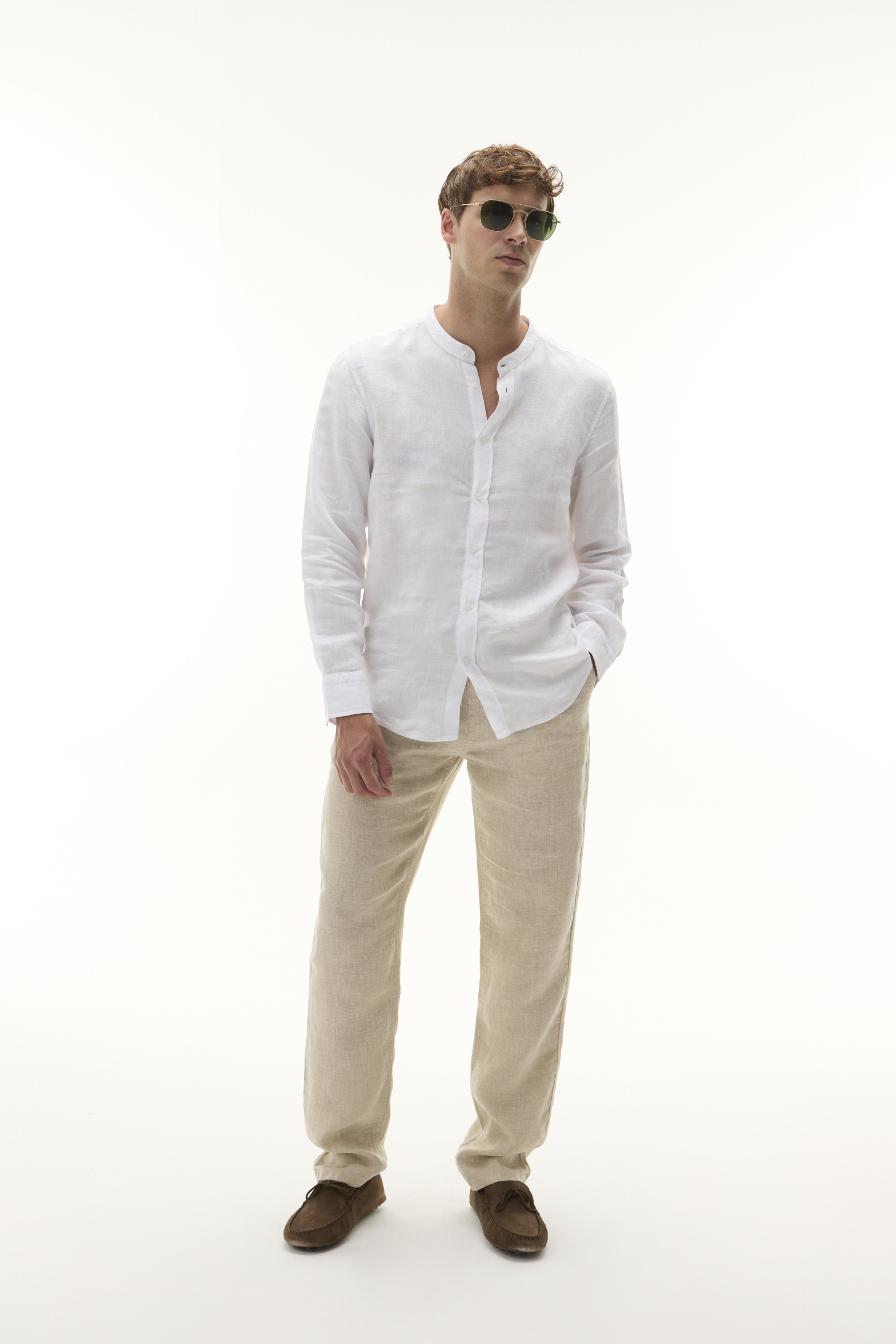 REGULAR FIT HAKİM YAKA UZUN KOLLU KETEN GÖMLEK