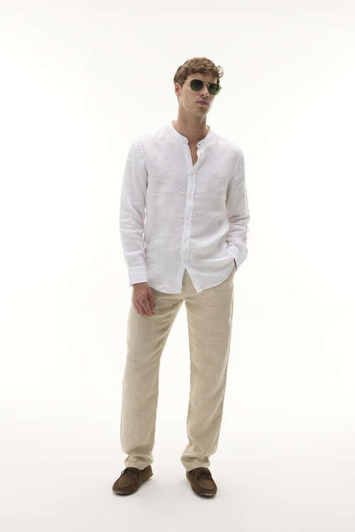  REGULAR FIT HAKİM YAKA UZUN KOLLU KETEN GÖMLEK