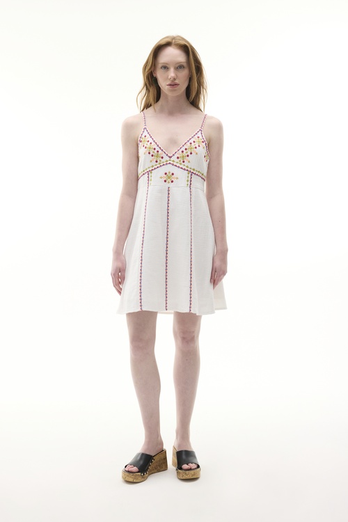  NAKIŞLI ASKILI A FORM MİNİ ELBİSE