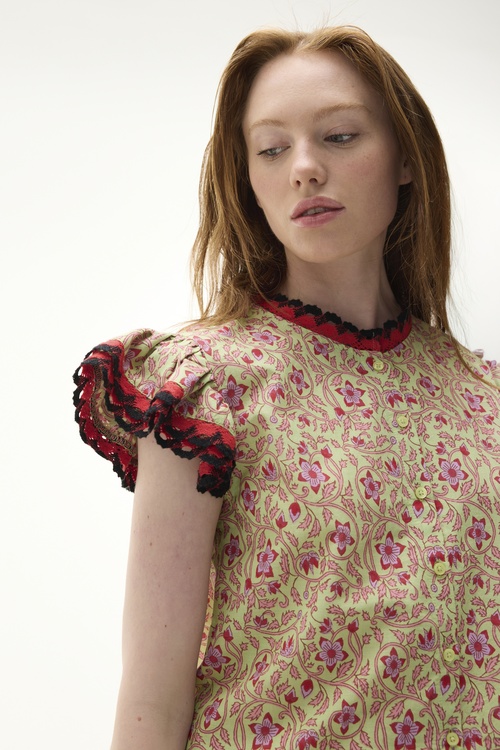  ETNİK BASKILI KISA KOLLU DÜĞMELİ BLUZ