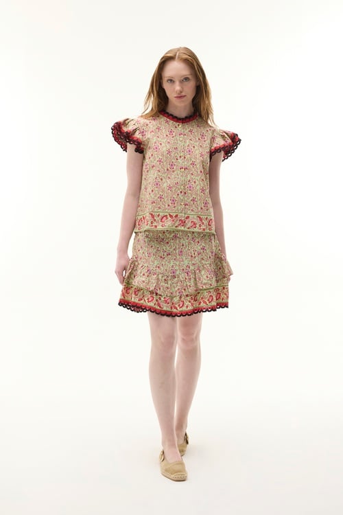 ETNİK BASKILI KISA KOLLU DÜĞMELİ BLUZ