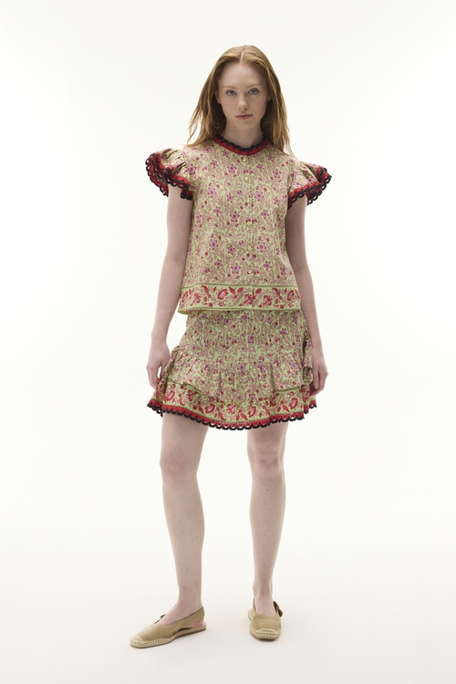 ETNİK BASKILI KISA KOLLU DÜĞMELİ BLUZ