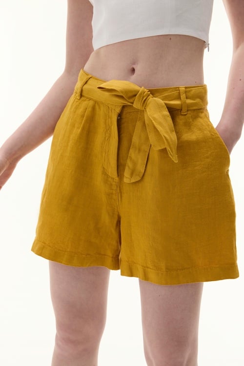  BAĞLAMA DETAYLI KETEN ŞORT