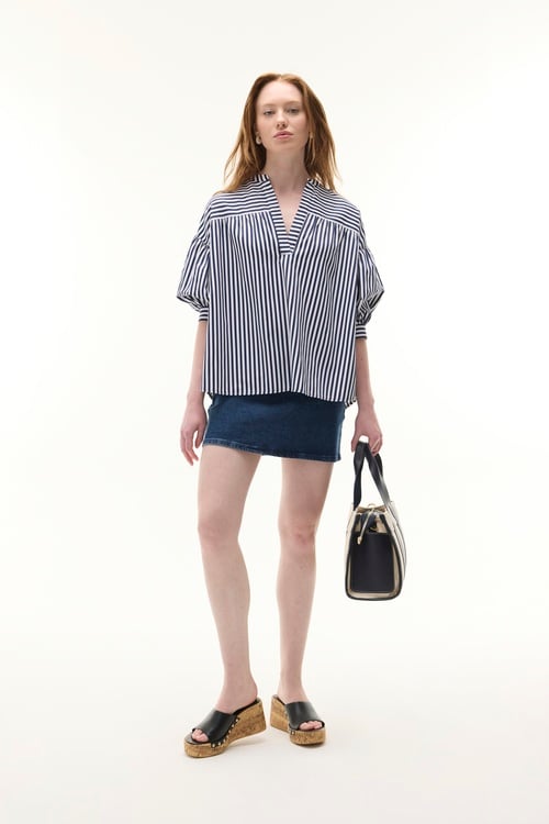 ÇİZGİLİ V YAKA OVERSIZE BLUZ