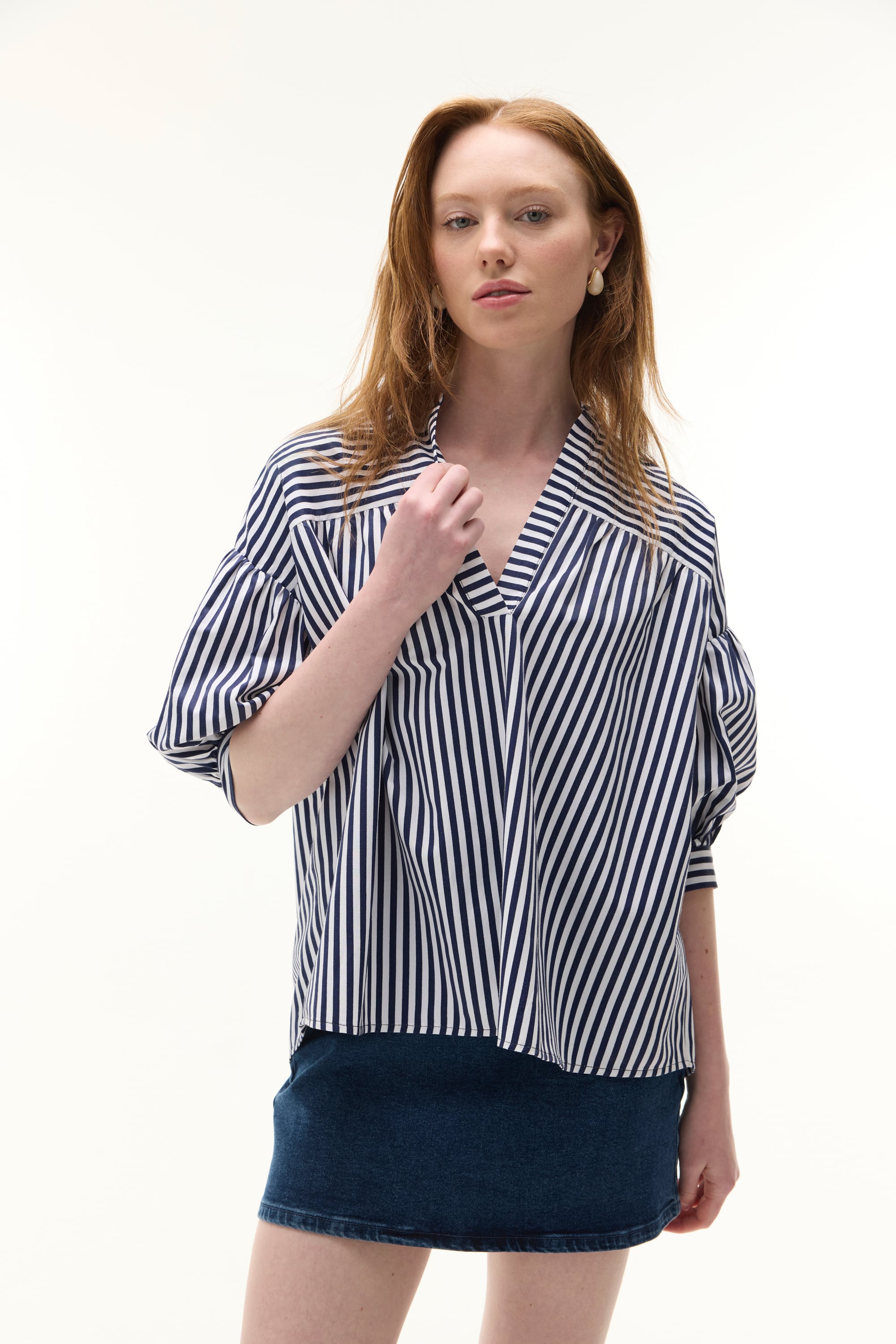 ÇİZGİLİ V YAKA OVERSIZE BLUZ