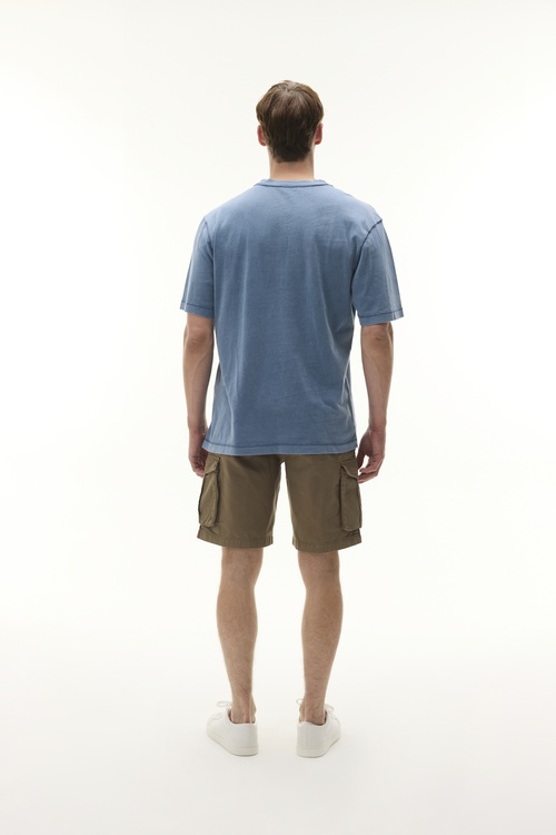  Erkek Mavi Relax Fit Dikiş Detaylı Bisiklet Yaka T-Shirt