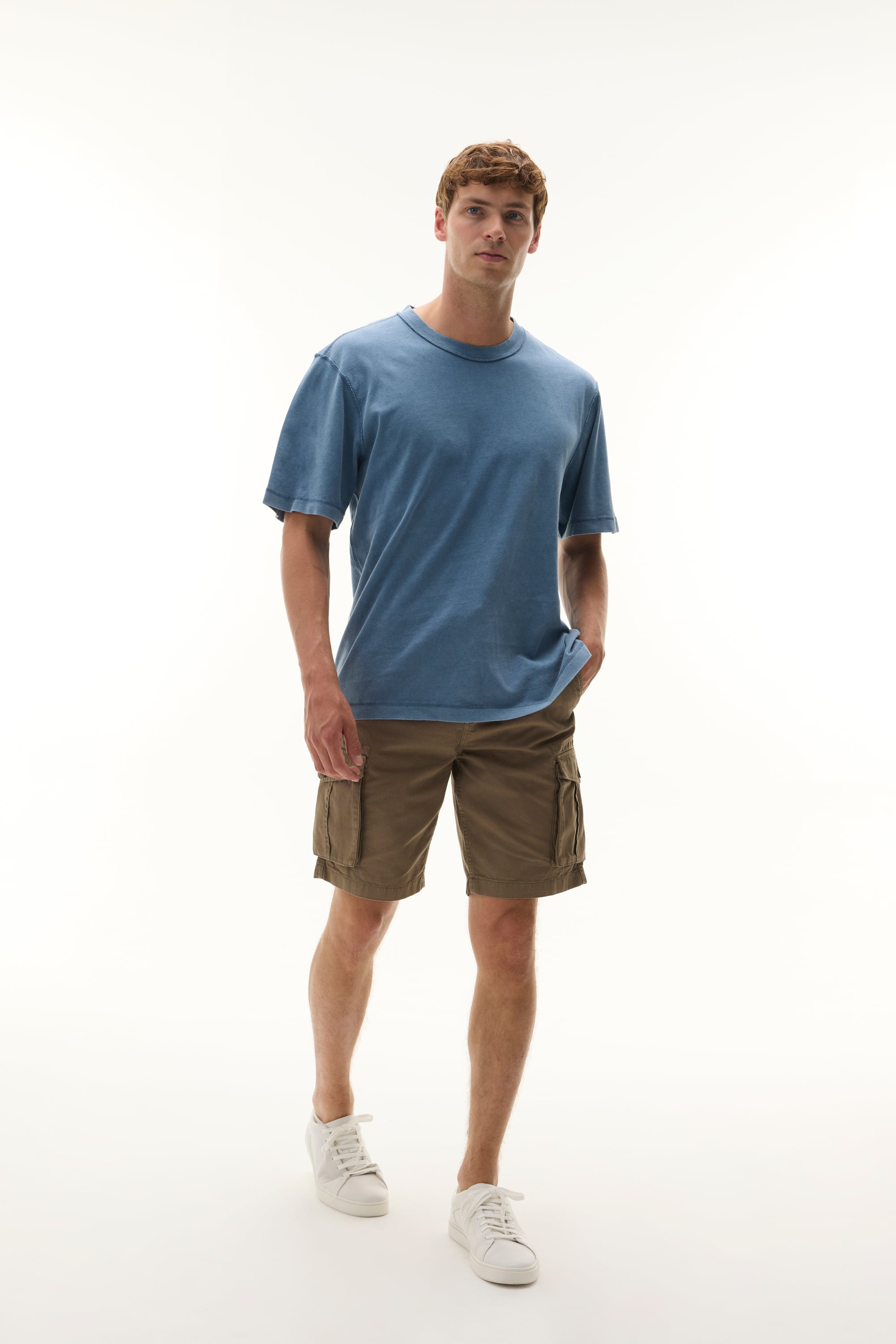 Erkek Mavi Relax Fit Dikiş Detaylı Bisiklet Yaka T-Shirt