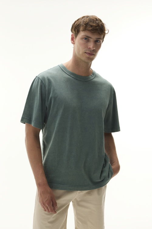 Erkek Yeşil Relax Fit Dikiş Detaylı Bisiklet Yaka T-Shirt