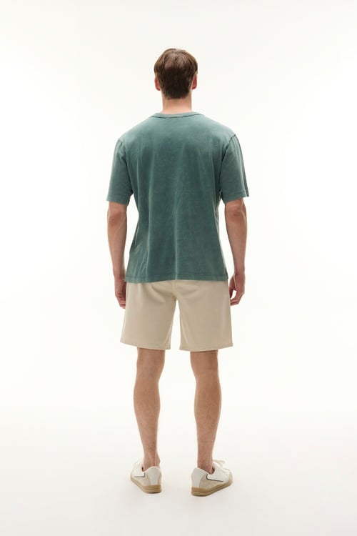 Erkek Yeşil Relax Fit Dikiş Detaylı Bisiklet Yaka T-Shirt