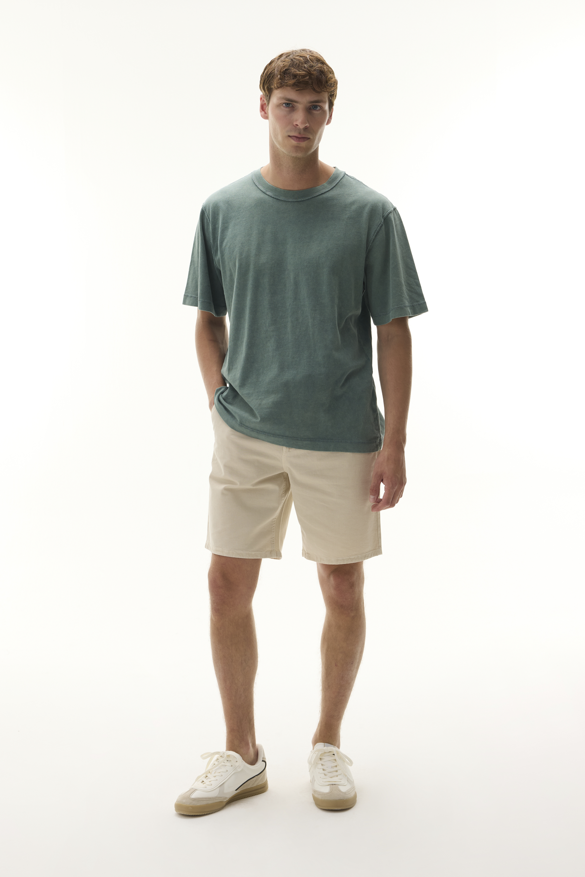 Erkek Yeşil Relax Fit Dikiş Detaylı Bisiklet Yaka T-Shirt