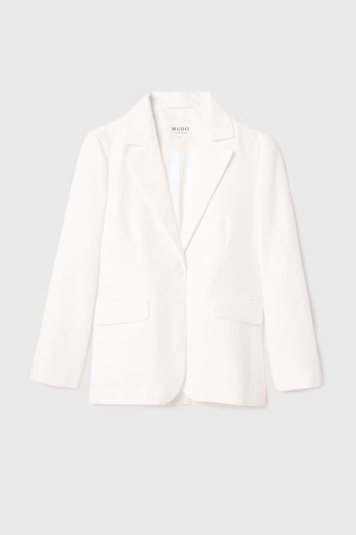 Mudo Kadın Beyaz Oversize Keten Karışımlı Blazer Ceket