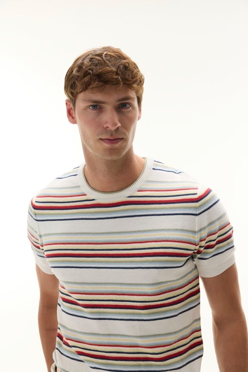  ÇİZGİLİ BİSİKLET YAKA KISA KOLLU TRİKO KAZAK