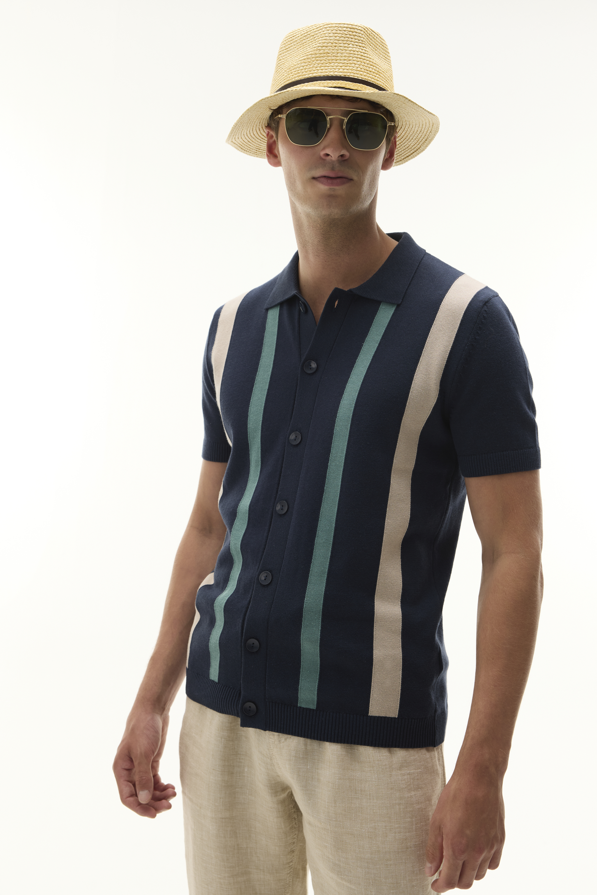 ÇİZGİLİ REGULAR FIT KISA KOLLU TRİKO GÖMLEK