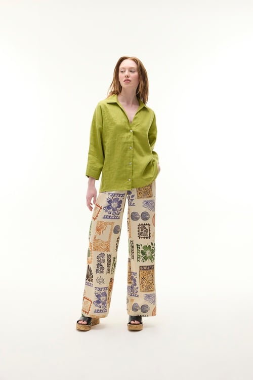  3/4 KOL OVERSIZE KETEN GÖMLEK