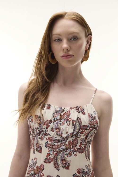  BASKILI A FORM KOLSUZ MİDİ ELBİSE