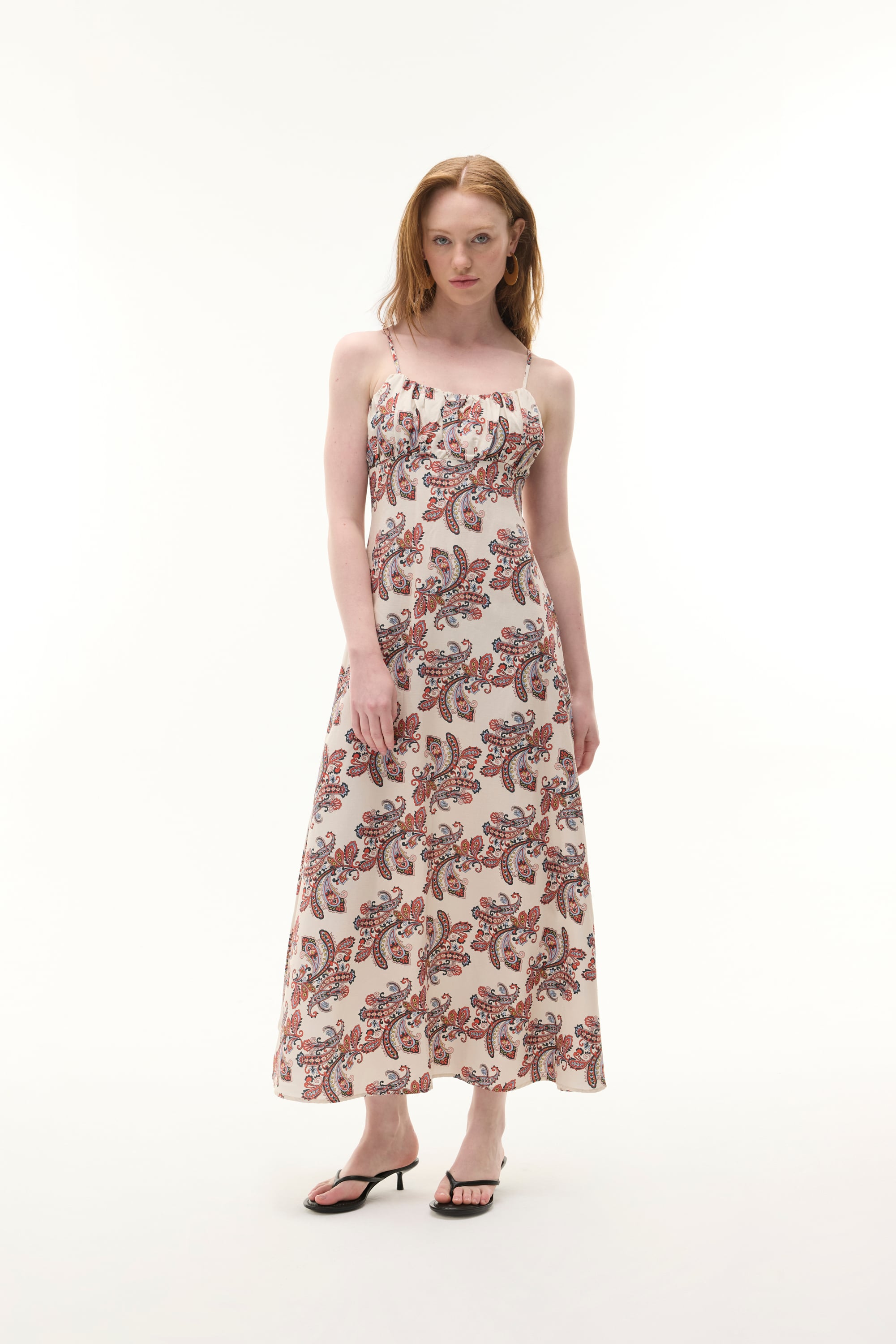 BASKILI A FORM KOLSUZ MİDİ ELBİSE