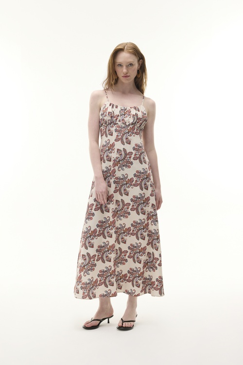  BASKILI A FORM KOLSUZ MİDİ ELBİSE